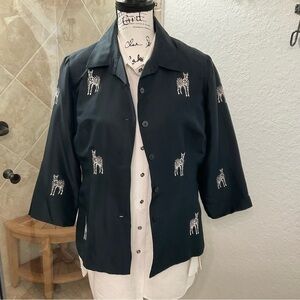 EUC SilkLand Black Zebra Embroidered Blazer, size 8